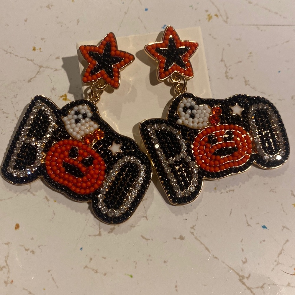 Beaded metal Halloween earrings